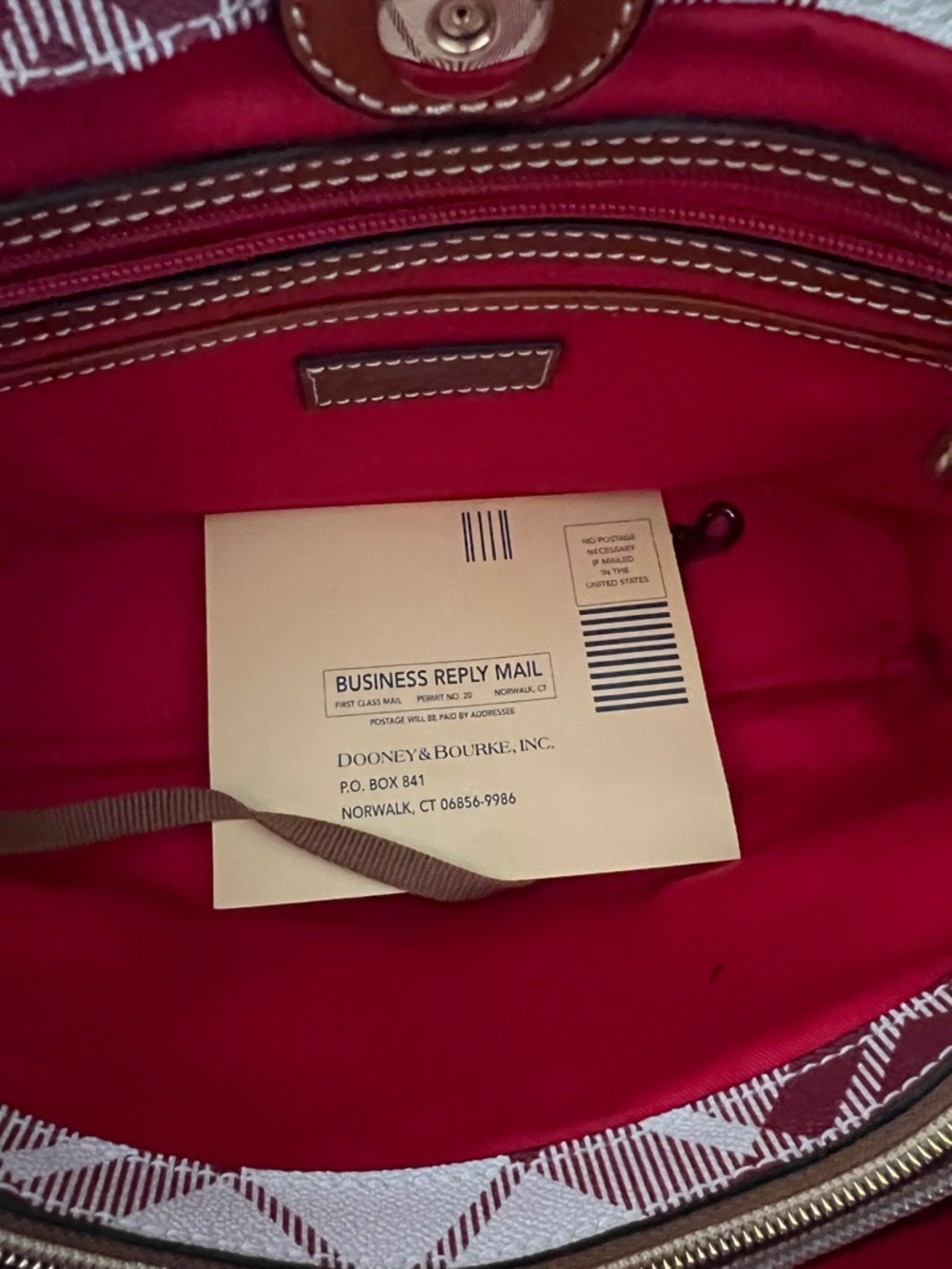 Dooney & Bourke Red Plaid Tote with Tan Leather Handles And Cross Body Straps - Picture 4 of 5